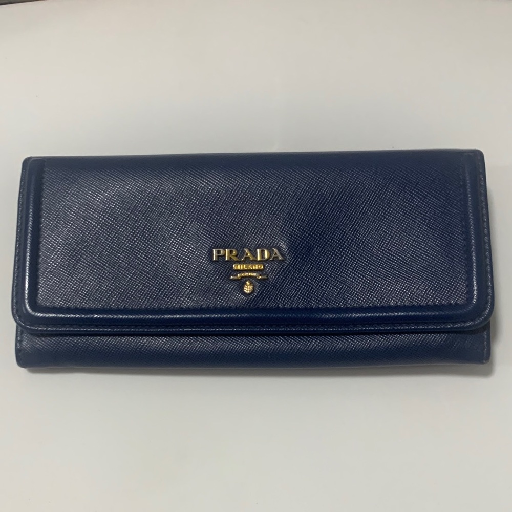 Prada Blue Saffiano Continental Wallet